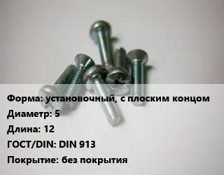 Винт установочный, с плоским концом 5х12 DIN 913 без покрытия